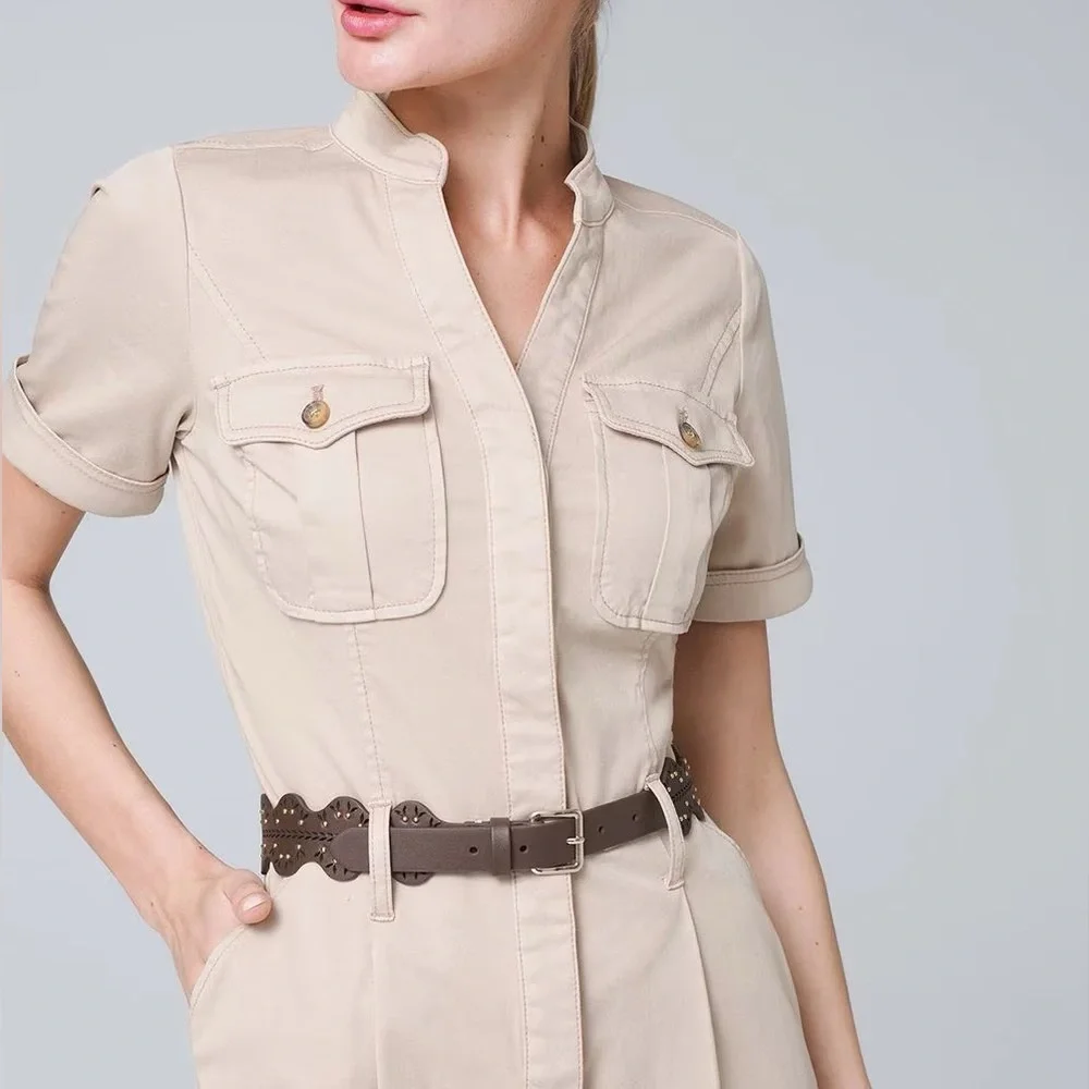 WHBM BROWN SCALLOPED STUD DETAIL BELT